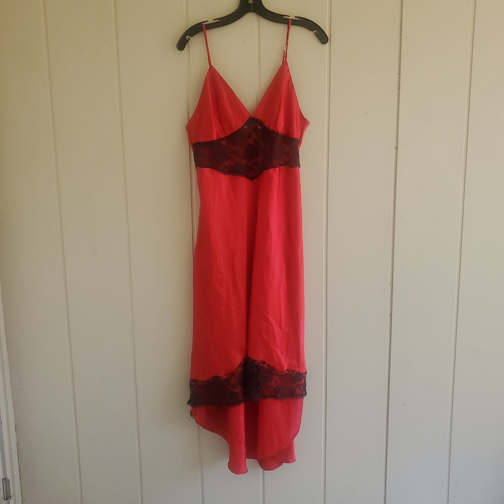 VICTORIA'S SECRET Gold Label Red Lace Nightgown Slip Dress Large Whimsigoth Y2k